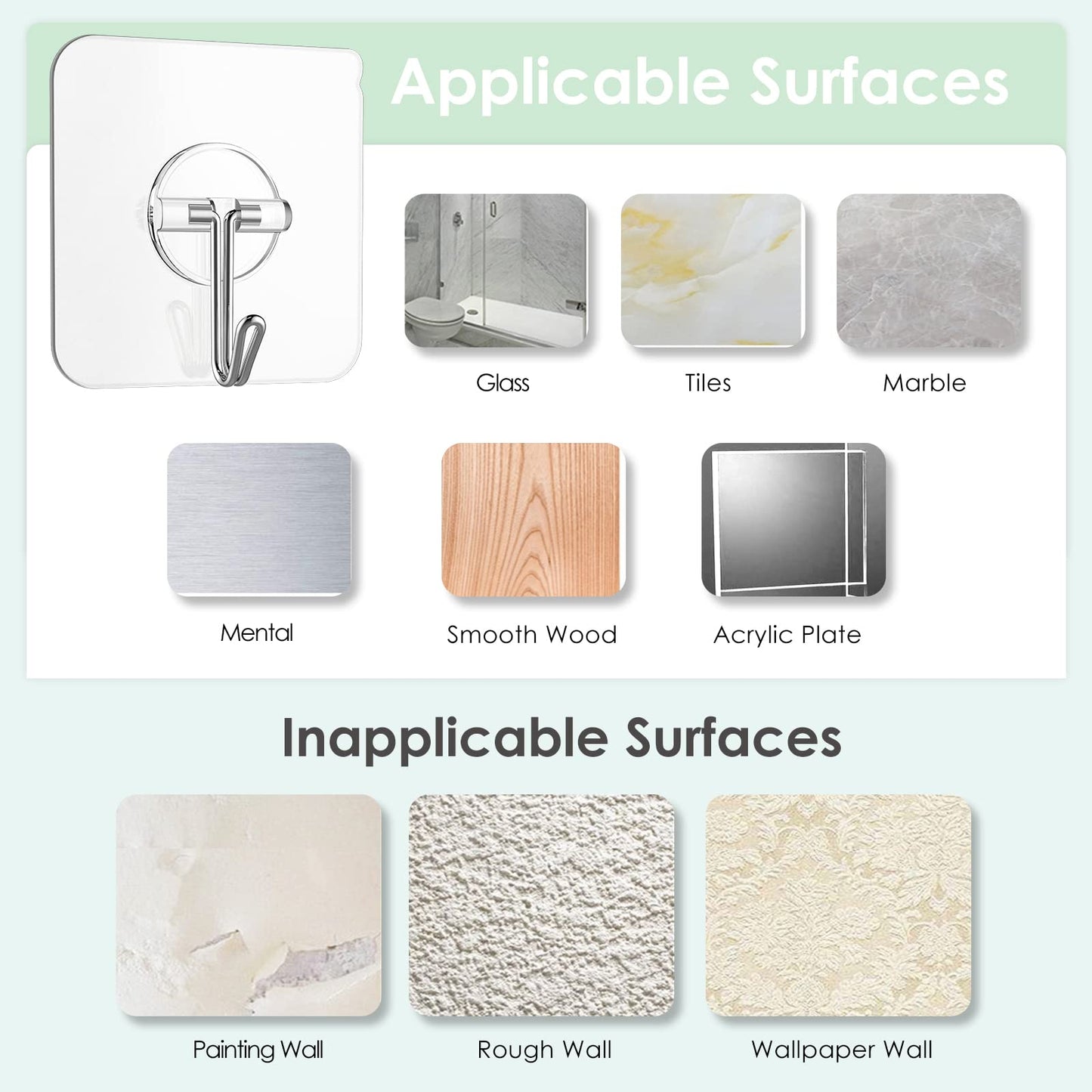 Lomrsiul Adhesive Wall Hooks for Hanging, Clear Removable Window Hooks 13 lb Stainless Steel Stick on Hooks Waterproof Self Adhesive Hooks for Shower Door Ceiling Kitchen Cabinet 24 Pack