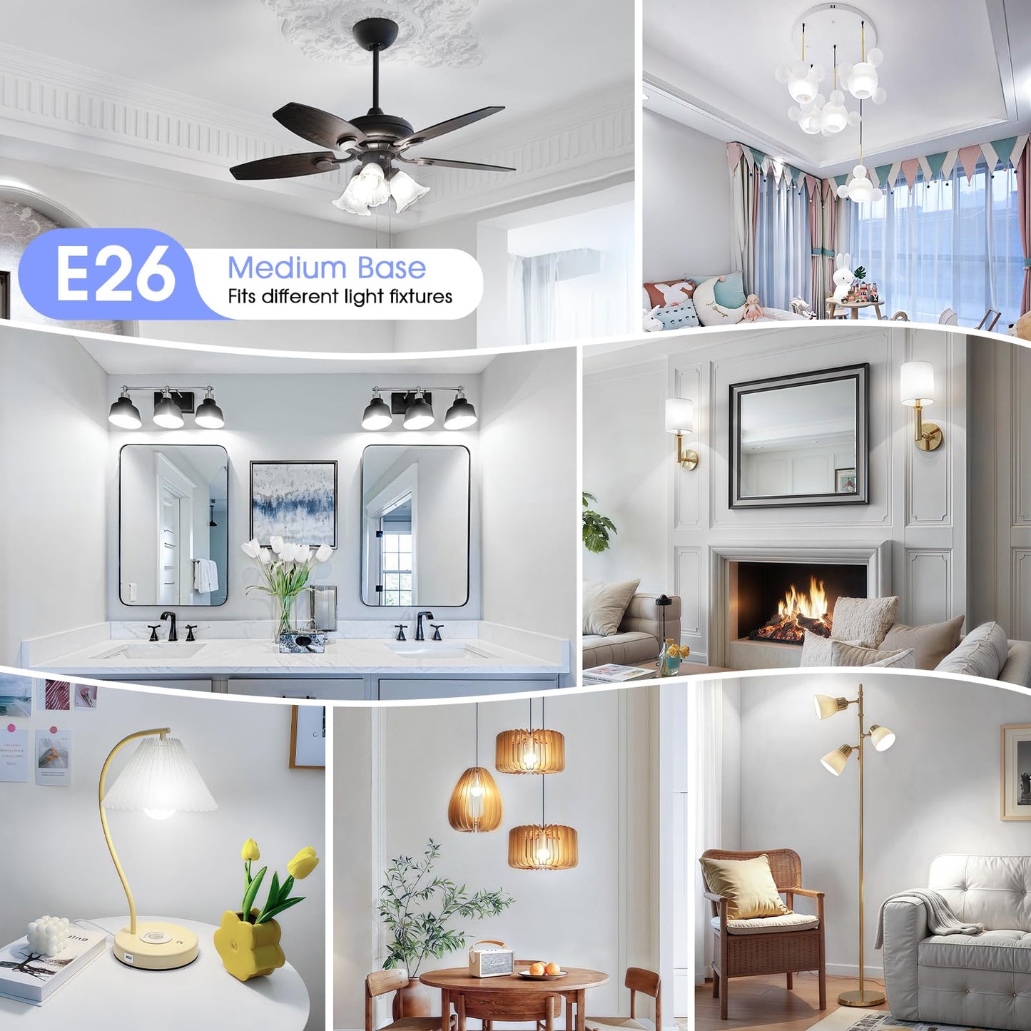 Maylaywood A15 LED Light Bulb, 60 Watt Equivalent LED Bulbs, Daylight White 5000K, 600LM, E26 Base, Non-Dimmable, 6W Bright White, 6-Pack