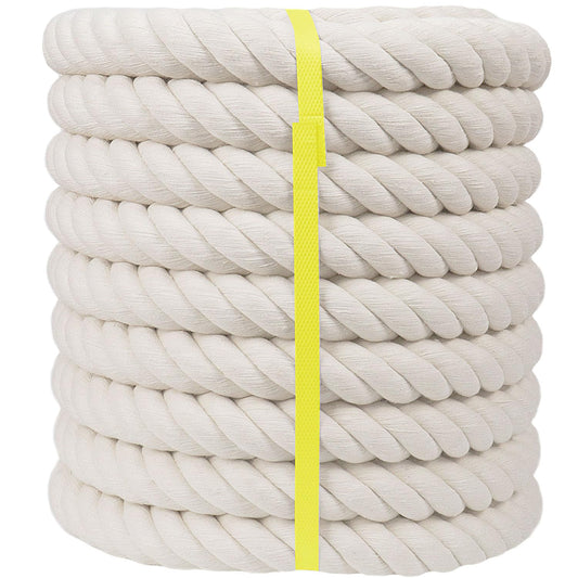 Twisted Cotton Rope (1.5 inch x 50 feet) Natural White Rope for Nautical, Tug of War, Climbing, Hammock, Decorating