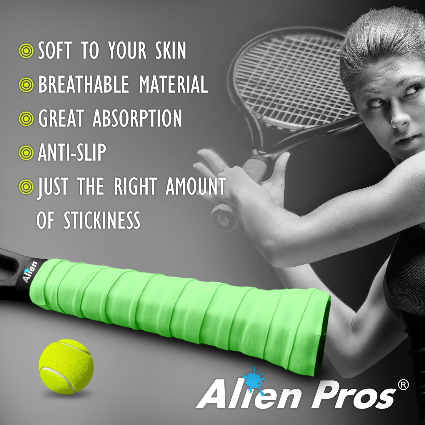 ALIEN PROS New Model M-Tac Tennis Racket Grip Tape (6 Grips) - Overgrip for High Performance Racquet Wrap (White)