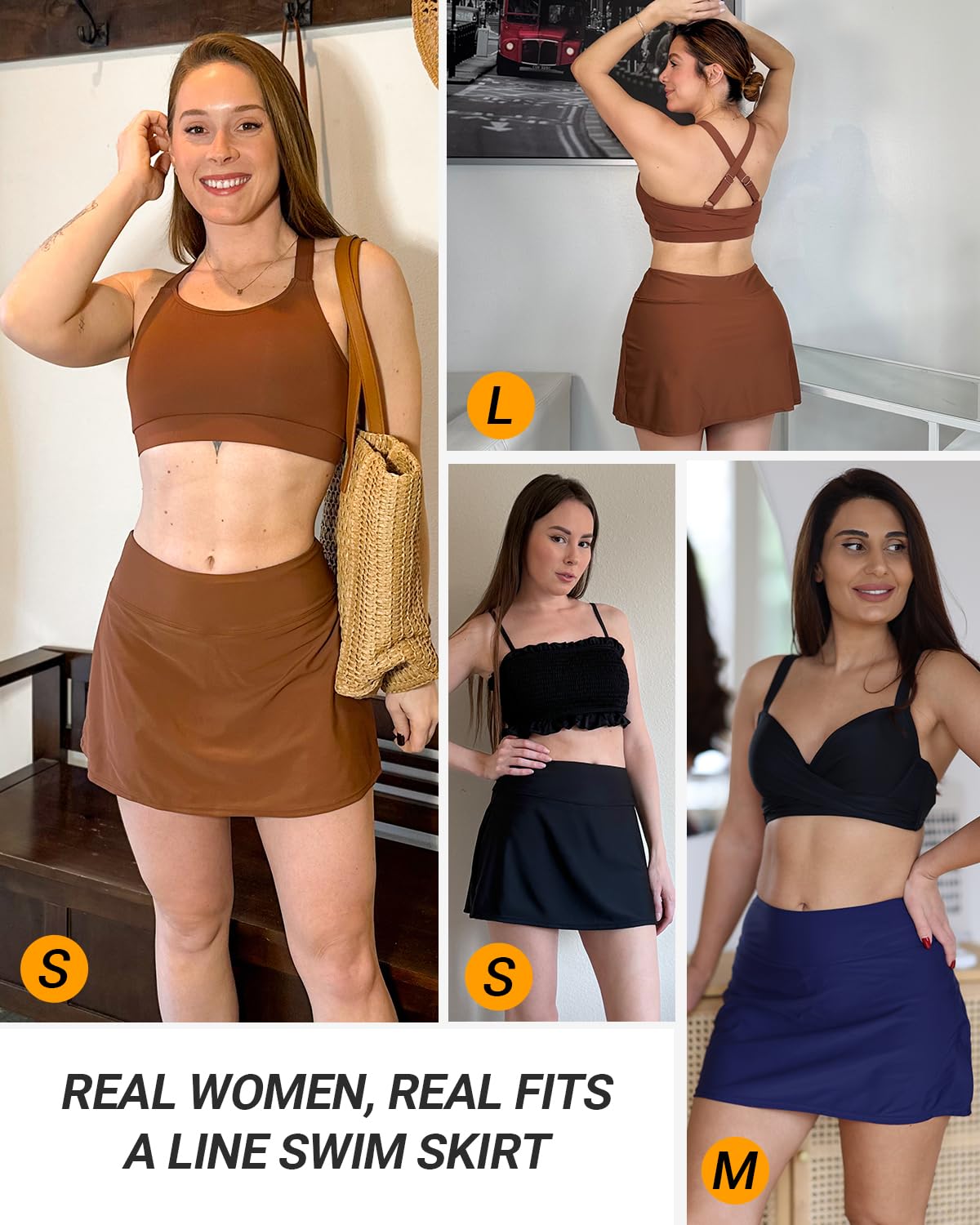 Daci Black High Waisted Swim Skirt - 2025 A-line Bathing Suit Skirt with Boxer Liner Tummy Control Skort Swimsuit Bottoms for Women M