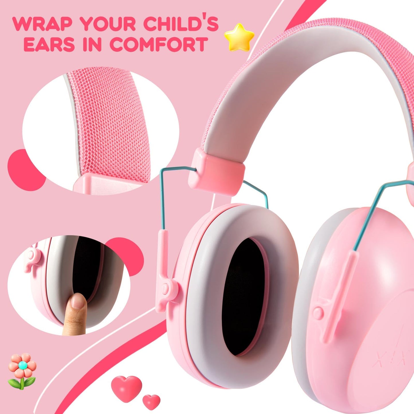 Dison Noise Cancelling Headphones for Kids, Kids Ear Protection NRR 26dB Noise Reduction Ear Muffs for Concerts, Fireworks, Shooting Pink