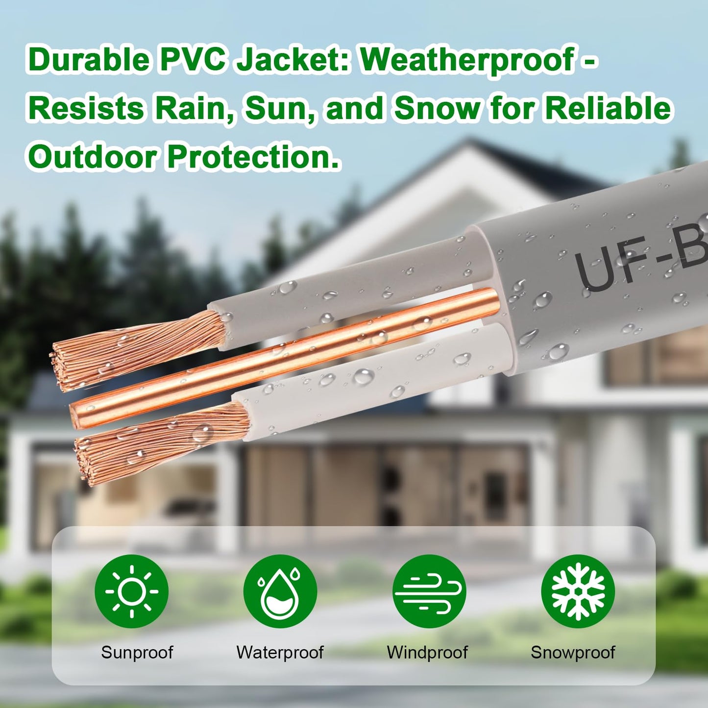 14/2 UF-B Wire - 100FT 14 Gauge Direct Burial Electrical Cable 100% Pure Copper 14AWG 2 Connector for Underground Feeder Wet or Corrosive Locations Indoor & Outdoor etc