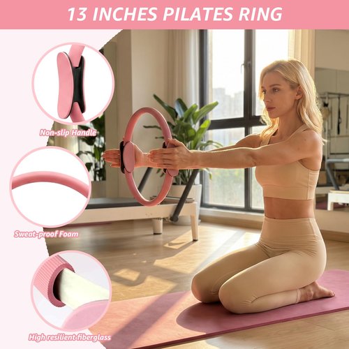 FiitDavz Home Pilates Kit 20 PCS, Pilates Equipment with Pilates Ring and Ball, 9 Level Resistance Bands, Jump Rope, Ankle Weights,Sliders & Grip Socks Accessories for Starter Home Workouts