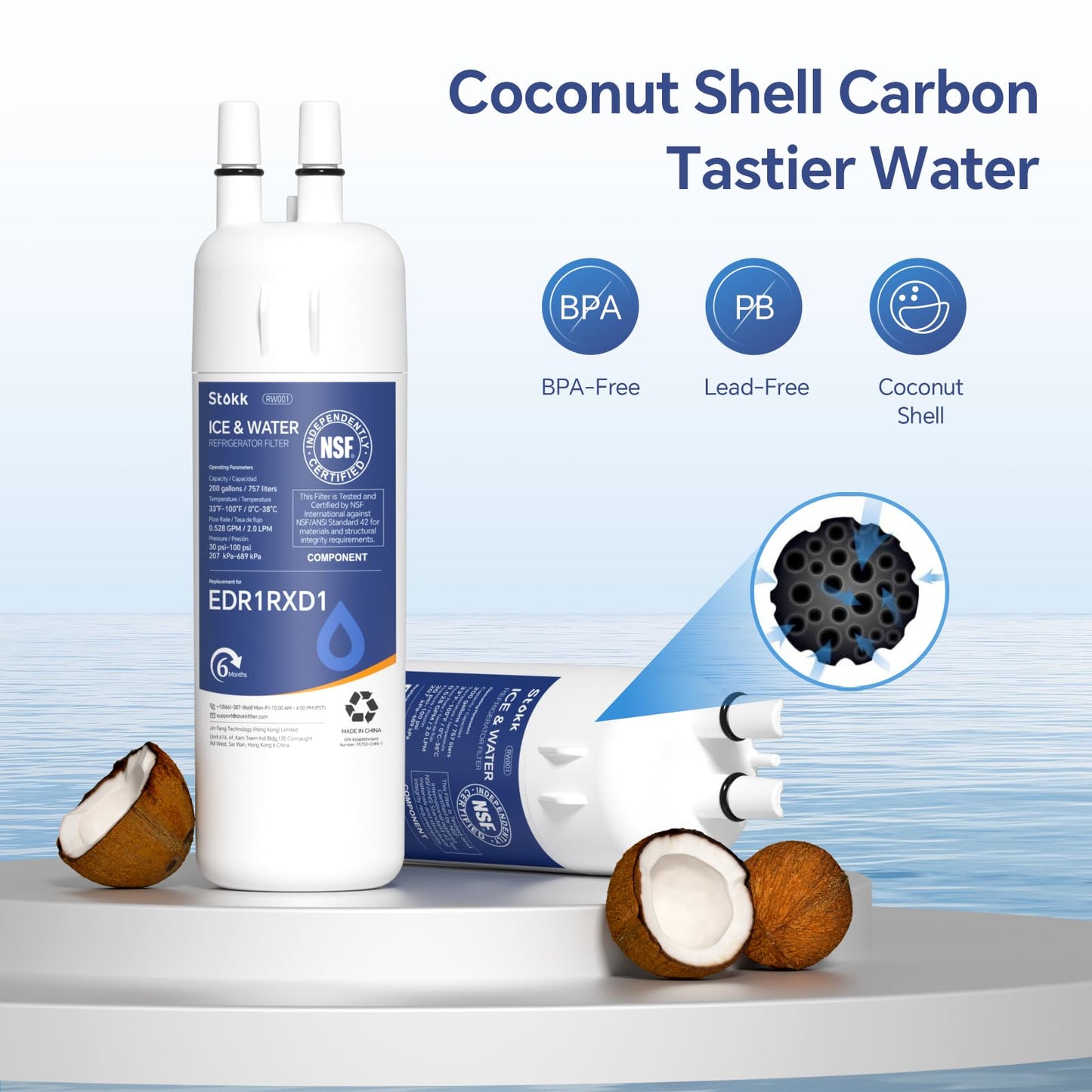 Stokk EDR1RXD1 Replacement Compatible with Everydrop Filter 1, EDR1RXD1B, Whirlpool W10295370A, P8RFWB2L, P4RFWB, P5WB2L, 46-9081, 46-9930, RW001 Refrigerator Water Filter, 1 Pack
