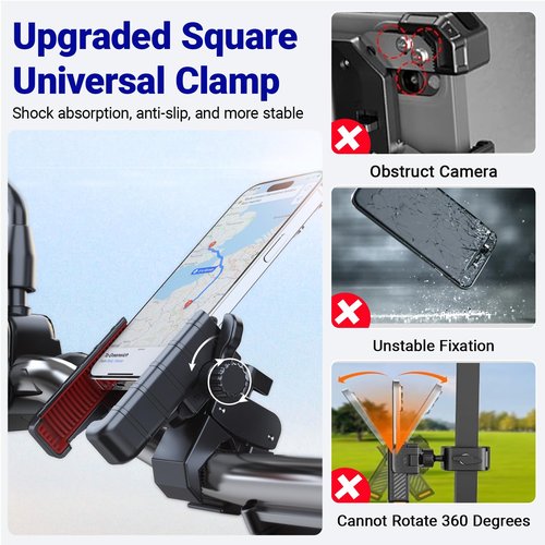 FIIHO Golf Cart Phone Mount with 1s Lock Release, Universal Rotatable Holder & Golf Accessories Compatible with All Phones (iPhone Galaxy) and Major Golf Carts (Yamaha Club Car EZGO)