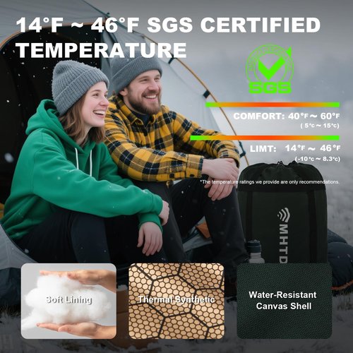 MHTD Double Sleeping Bag for Adults Cold Weather 0 Degrees Heavy Duty Two Person Sleeping Bag for Camping Cotton Canvas YKK Zipper Portable