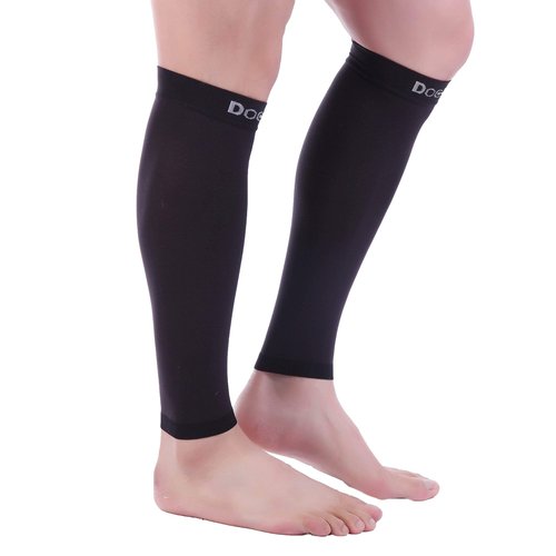 Doc Miller Calf Compression Sleeves for Men & Women, Footless Leg Compression Socks Support for Runners, 15–20mmHg Graduated, Shin Splints, Varicose Veins, Pain Relief & Swelling (1 Pair)