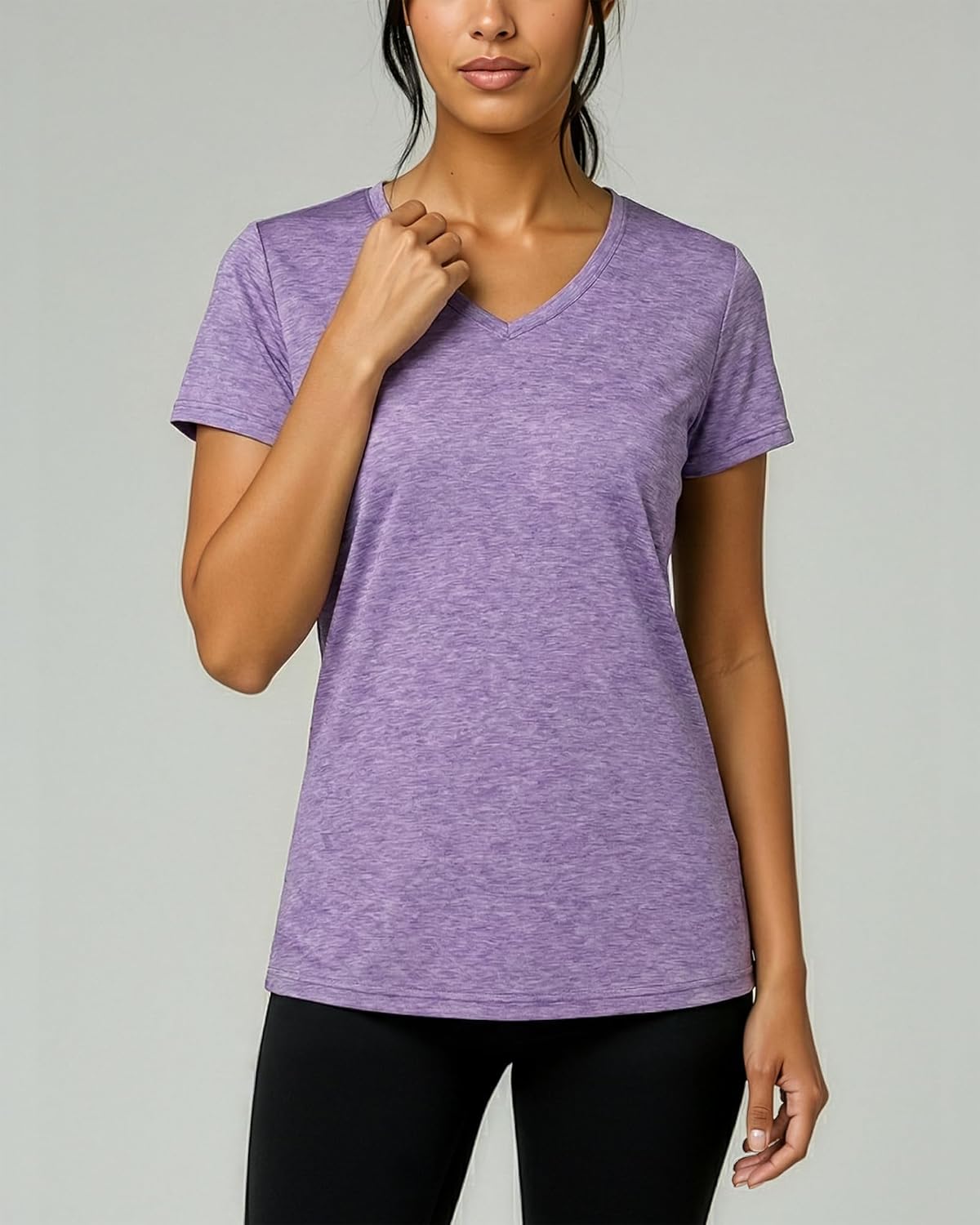 Real Essentials Women's Dry-Fit Short Sleeve V-Neck T-Shirt - 5 Pack Yoga & Fitness Tops | Plus Size Available