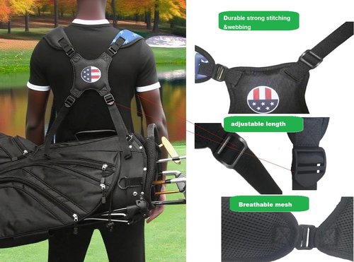 Alinfu Golf Bag Shoulder Strap Replacement, Adjustable Golf Bag Pad Straps Comfortable Backpack Carrying Straps with USA Flag Pattern