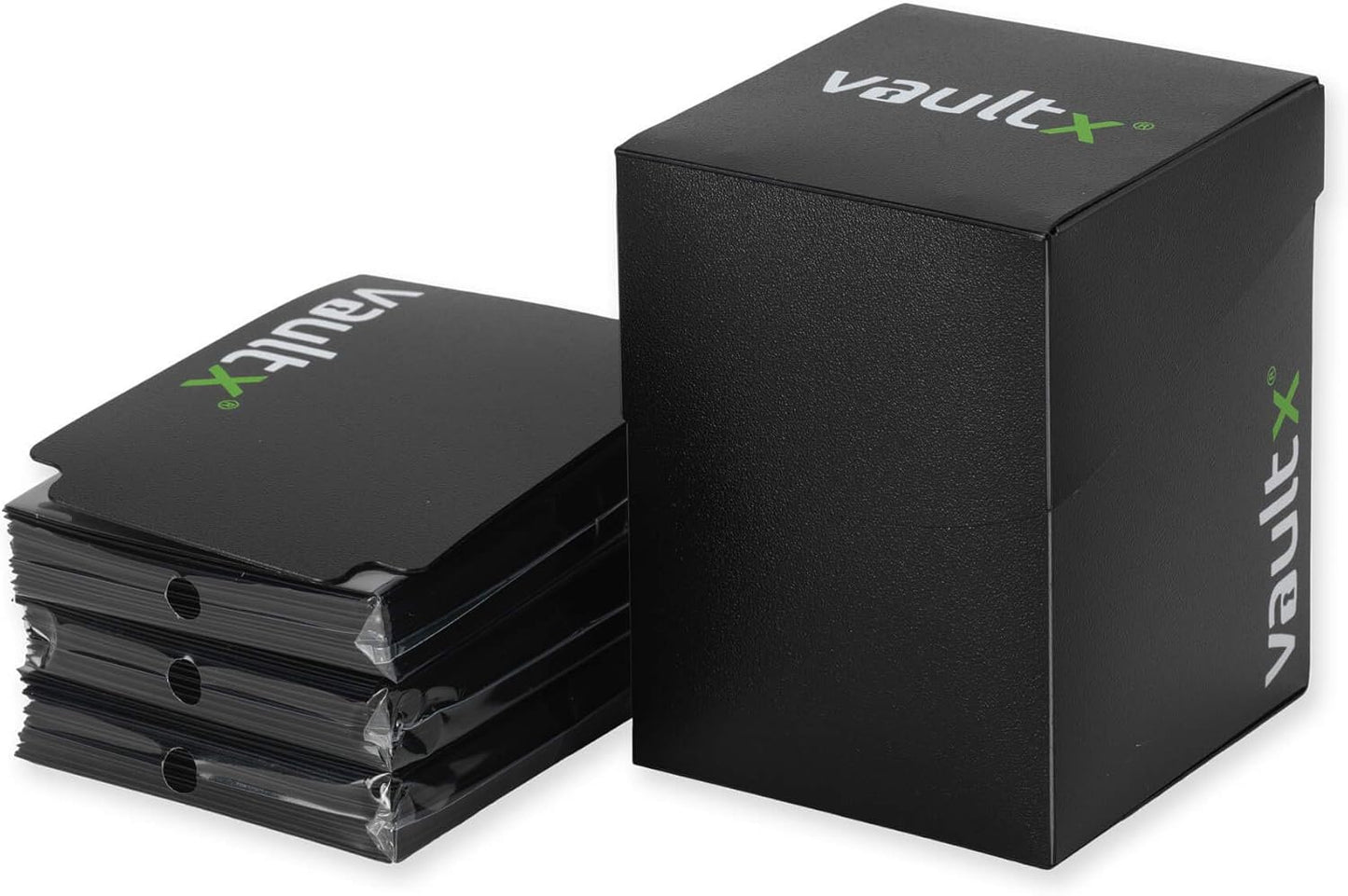 Vault X Trading Card Deck Box - Large Standard Holder for 100+ Sleeved Cards | Includes 150 Black Sleeves