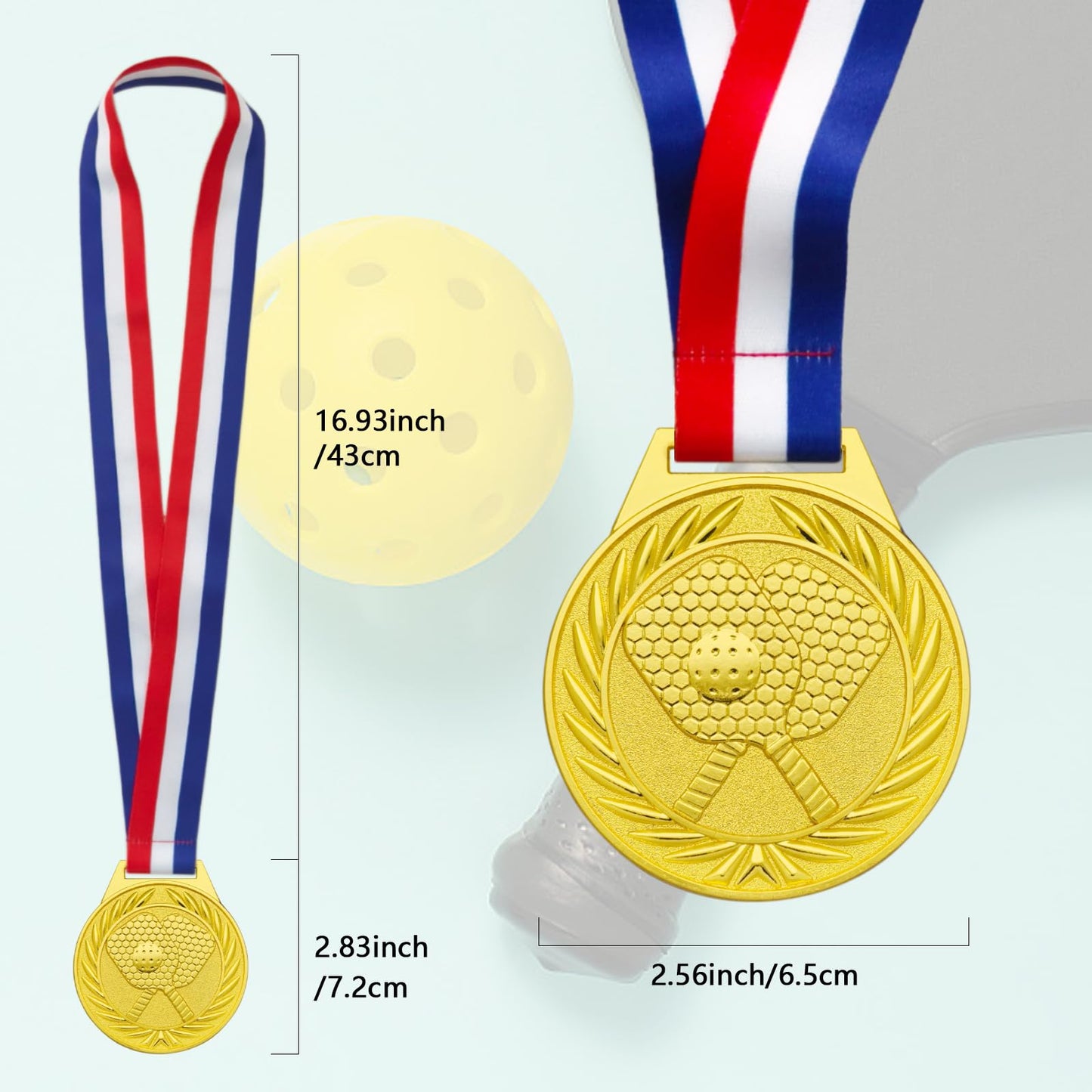 Donrime 6 Pcs Pickleball Medals - 2.56 Inch Gold Silver Bronze Metal Pickle Ball Medal with V Neck Ribbons for Kids Adults Trophy Award Prize Gift