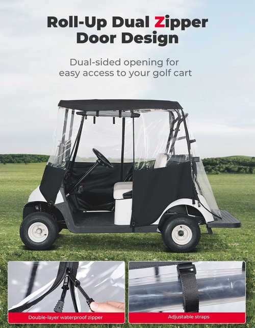 KEMIMOTO 600D Golf Cart Enclosure 2 Passenger Up to 54'', Fadesafe Golf Cart Rain Cover Waterproof, Roll-Up Dual Zipper Door Design Compatible with Club Car Precedent/Tempo/Onward, EZGO, Black