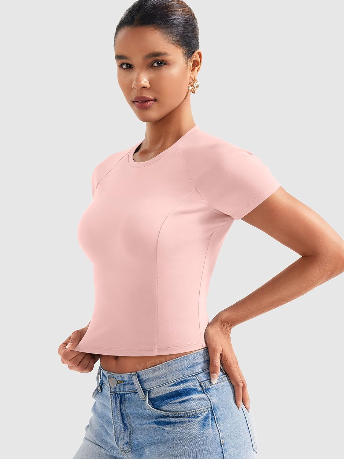 YEOREO Women's Crop Top - Slim Fit Short Sleeve Baby T-Shirt for Casual Outings | Stylish Basic Tee