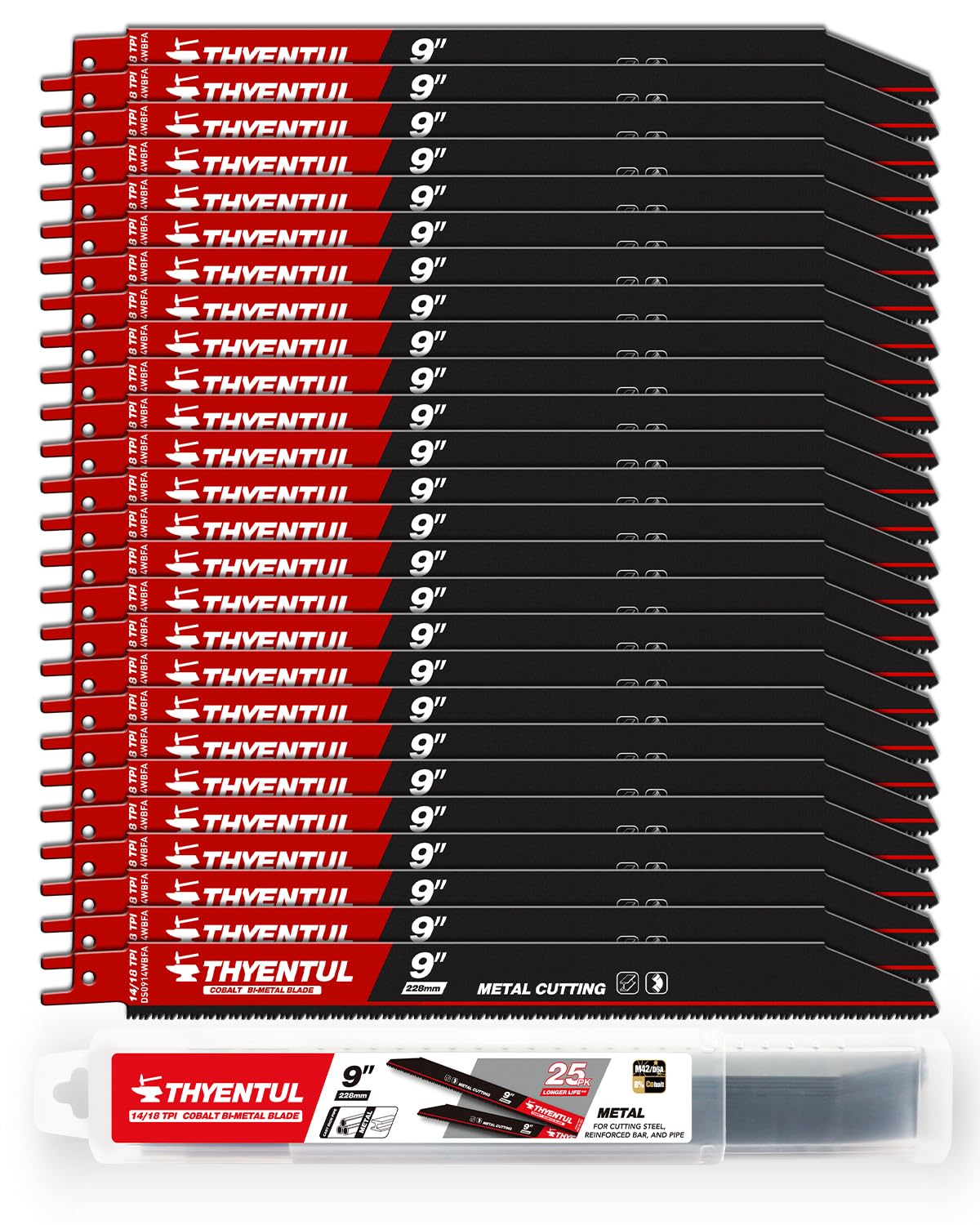 25-Pack 9-Inch Bi-Metal Reciprocating Saw Blades - 14/18 TPI for Medium Metals