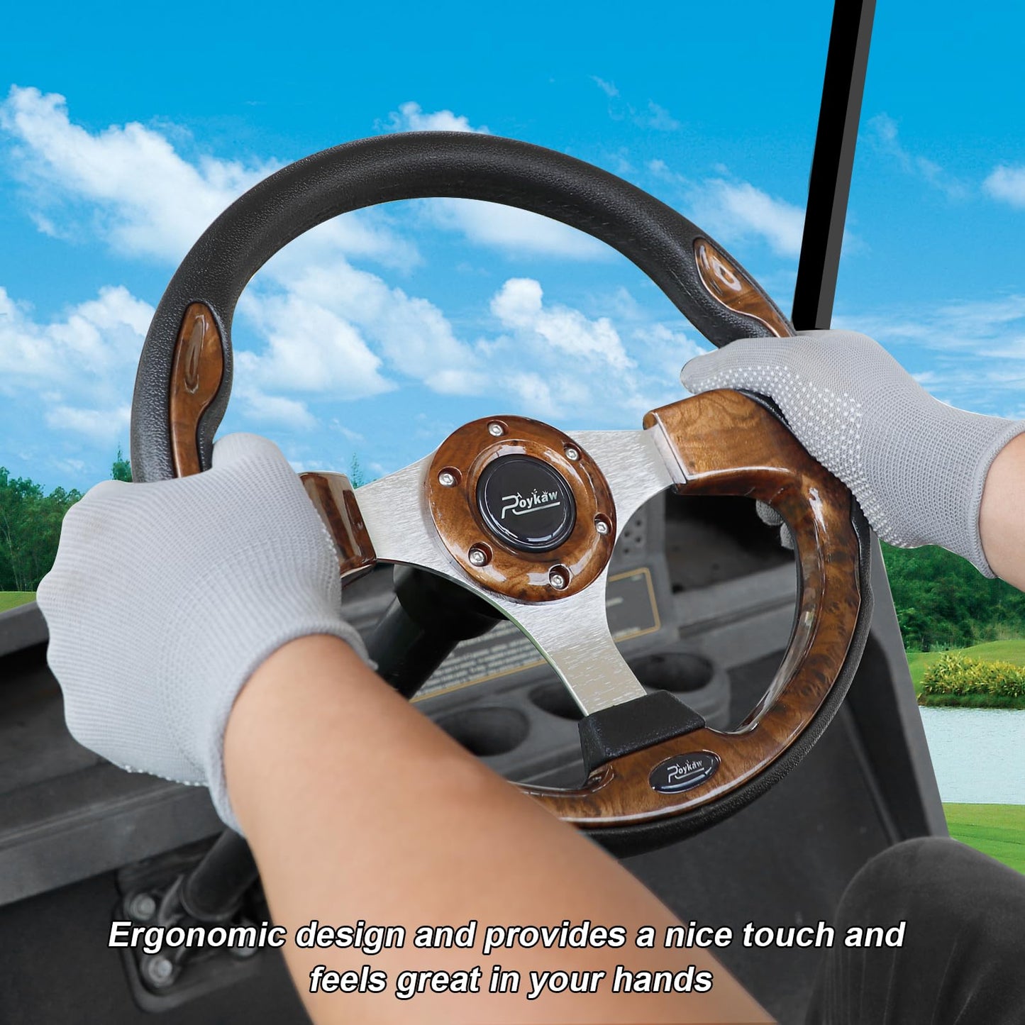 Roykaw Golf Cart Universal Steering Wheel Compatible with EZGO RXV TXT, Club Car DS Precedent Tempo, Yamaha G29 Drive Drive 2,Universal Design for Most Golf Cart