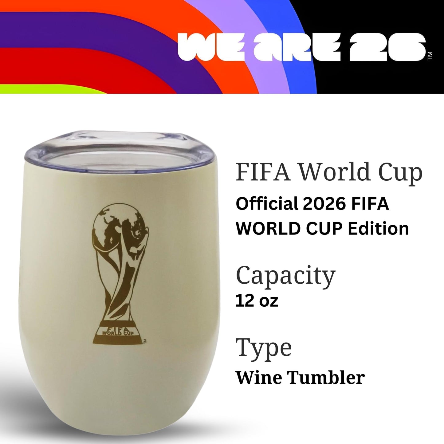 Official 2026 FIFA World Cup 12oz Insulated Wine Tumbler – Stainless Steel, Reusable, Dishwasher Safe - Keeps Drinks Chilled - Crafted for Everyday Use, From Cozy Nights to Vibrant Tailgate