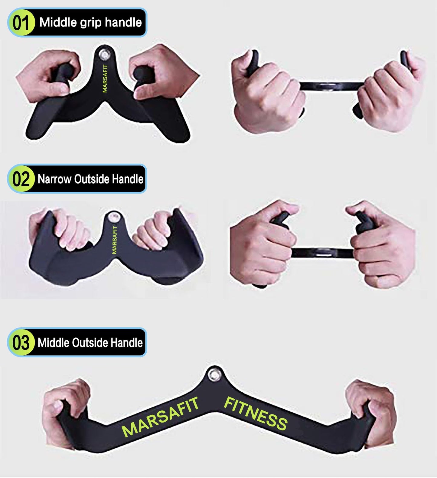 MARSAFIT Home Gym Fitness Rowing T-bar V-bar Pulley Cable Machine Attachment, Bicep Curl Tricep LAT pulldown Bar Back Strength Training Handle Grips LAT Pull Down Bar for Seat Row Workout (5PCS)