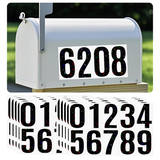 Jiepuxiter 10 Sheets Reflective Vinyl Mailbox Number Stickers,Self-Adhesive Address Labels for Cars, House Doors, Windows & Metal Mailboxes (Black, 4 inch)
