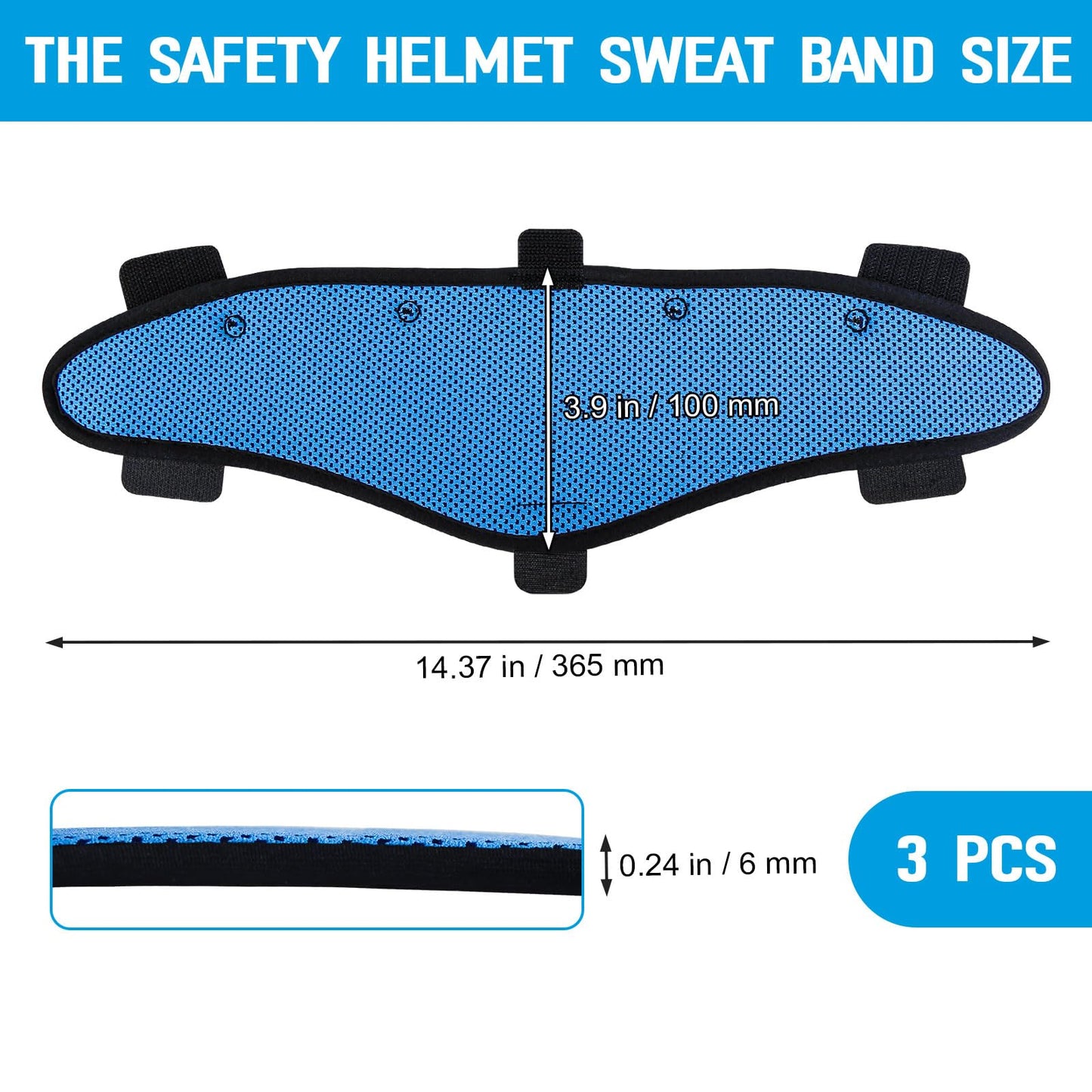Hard Hat Sweatbands, Sweat Band for Safety Helmet, Washable Hard Hat Cooling Liner Accessories, Suspension Replacement for Hard Hats, Reusable Headband, Blue, 3 PCS