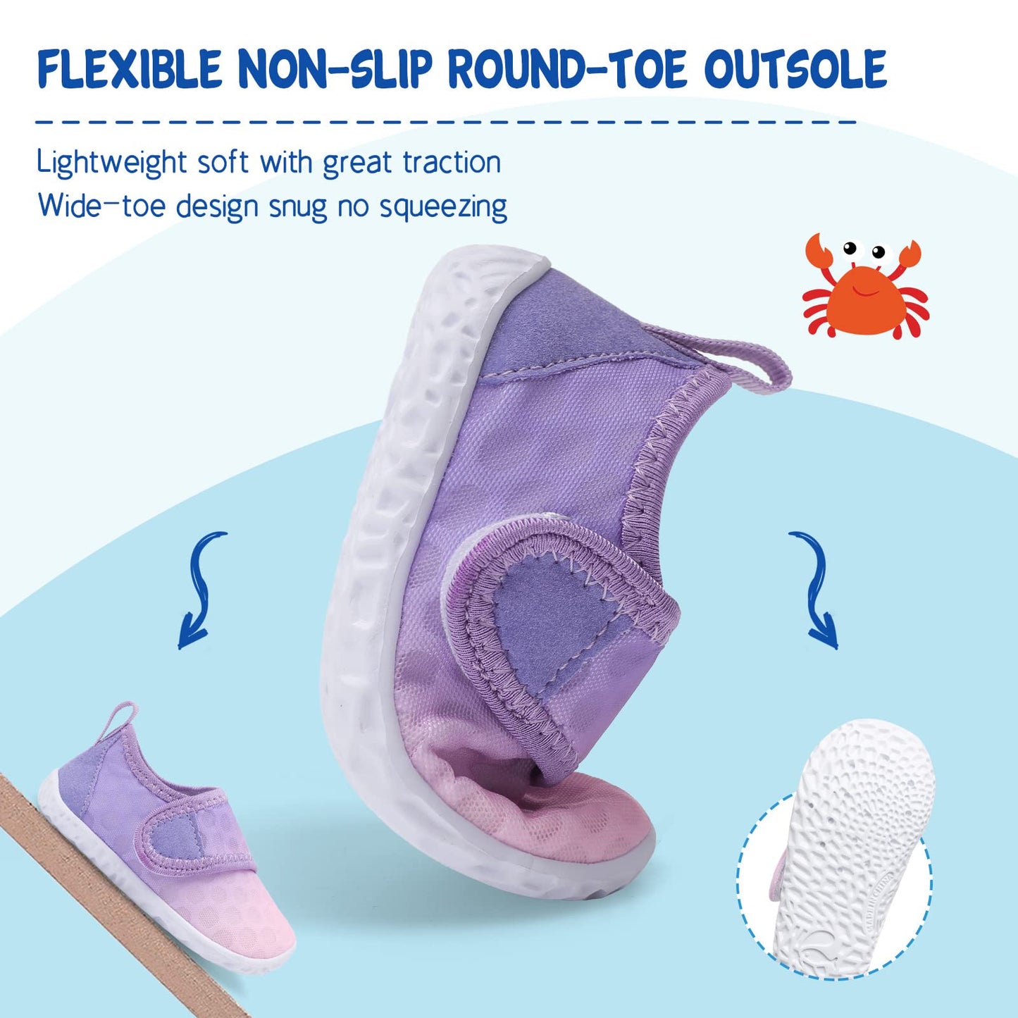 LeIsfIt Boys Girls Water Shoes Kids Aqua Socks Toddler Quick-Dry Swimming Shoes Non-Slip Summer Shoe for Beach Pool Surf, Gradient Purple, 11 Toddler