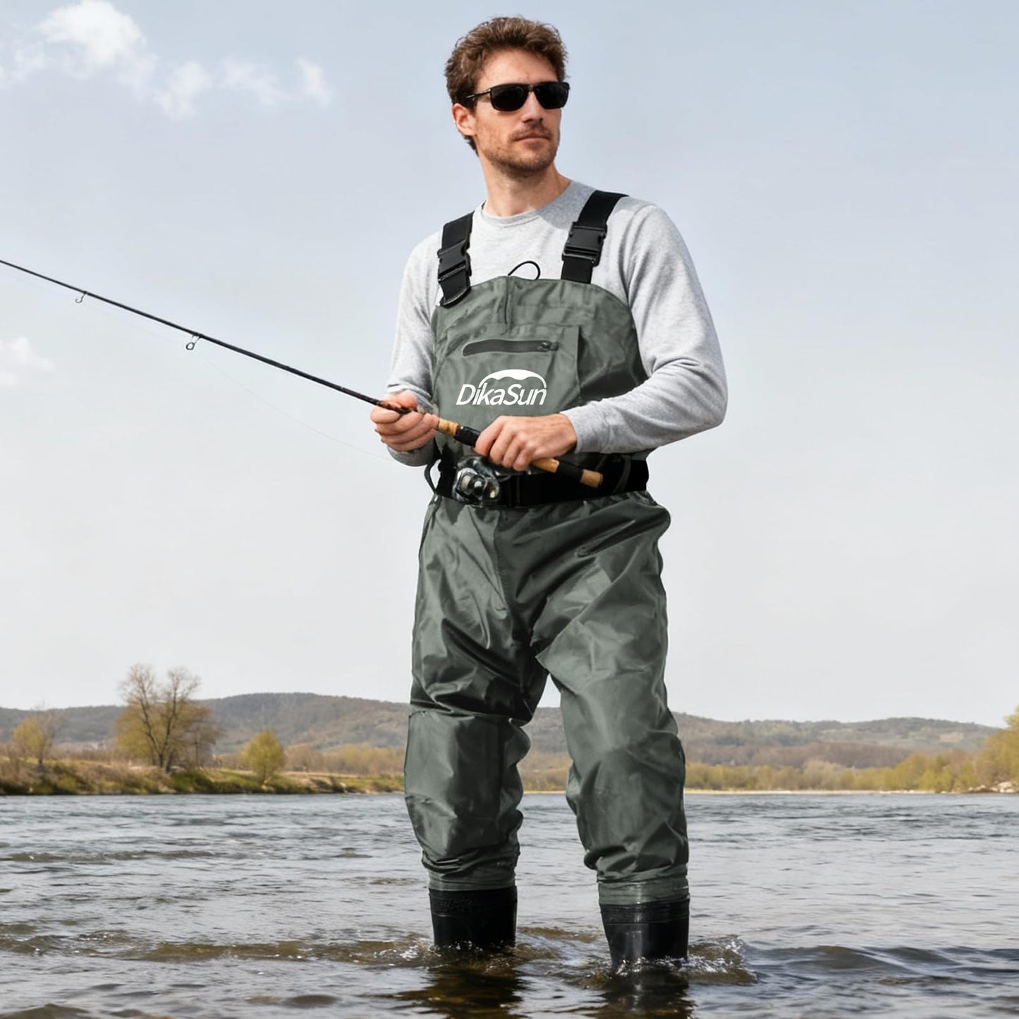 DikaSun Fishing Waders for Men & Women, Waterproof 2-Ply Nylon/PVC Chest Wader with Boots for Outdoor Sizes 4-13 Bootfoot(Grey, M4/W6)