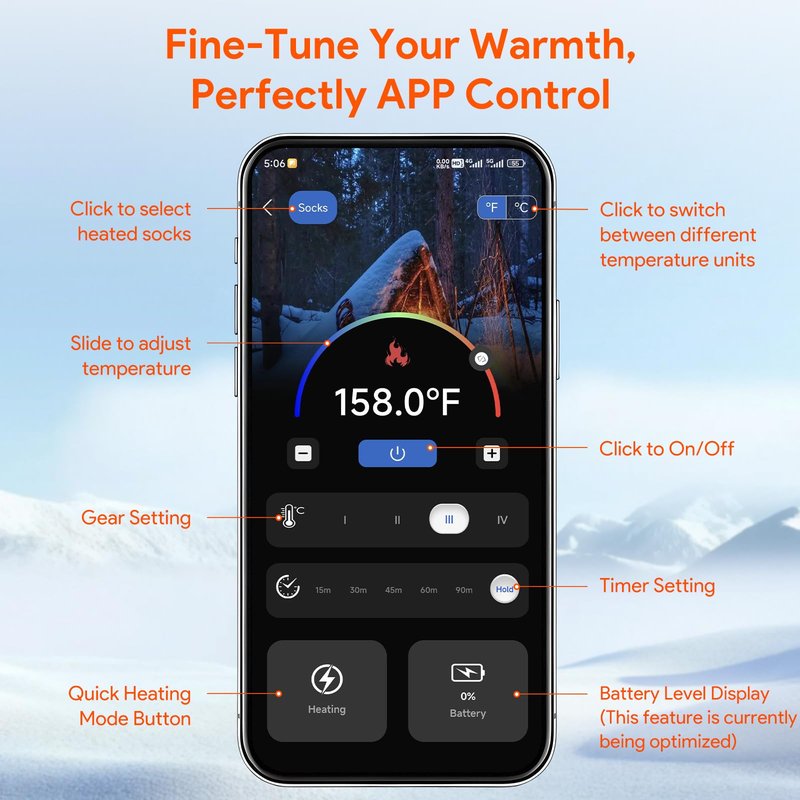 Minthouz Heated Socks for Men Women, 6000mAh*2 Battery Rechargeable Heating Electric Socks, APP Control Heated Sock, Gifts for Camping Fishing Cycling Skiing Skating Hiking Camping Outdoor Work