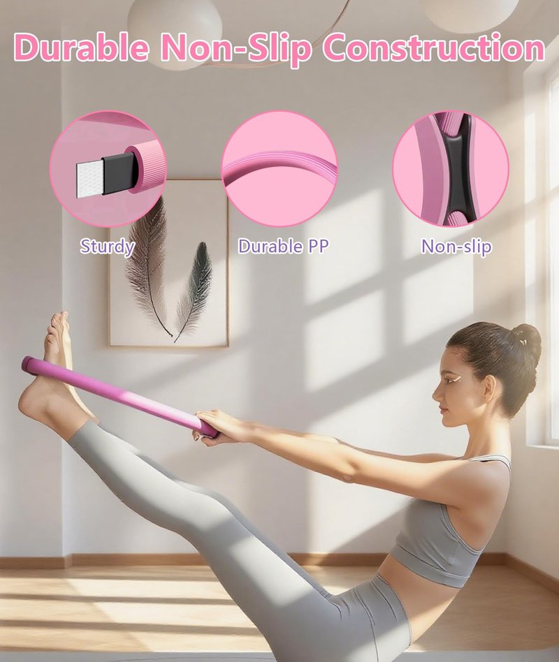 Pilates Ring Set with Adjustable Resistance, Full Body Workout Kit for Women, Portable Travel Bag (Pink)