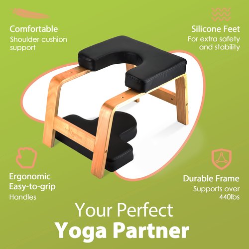 BODY RHYTHM Yoga Headstand Bench, Yoga Inversion Chair, Headstand Trainer for Relieve Stress, Improve Sleep & Digestion and Strength Training, Ideal for Home Workout, Fitness and Gym (Classic Black)