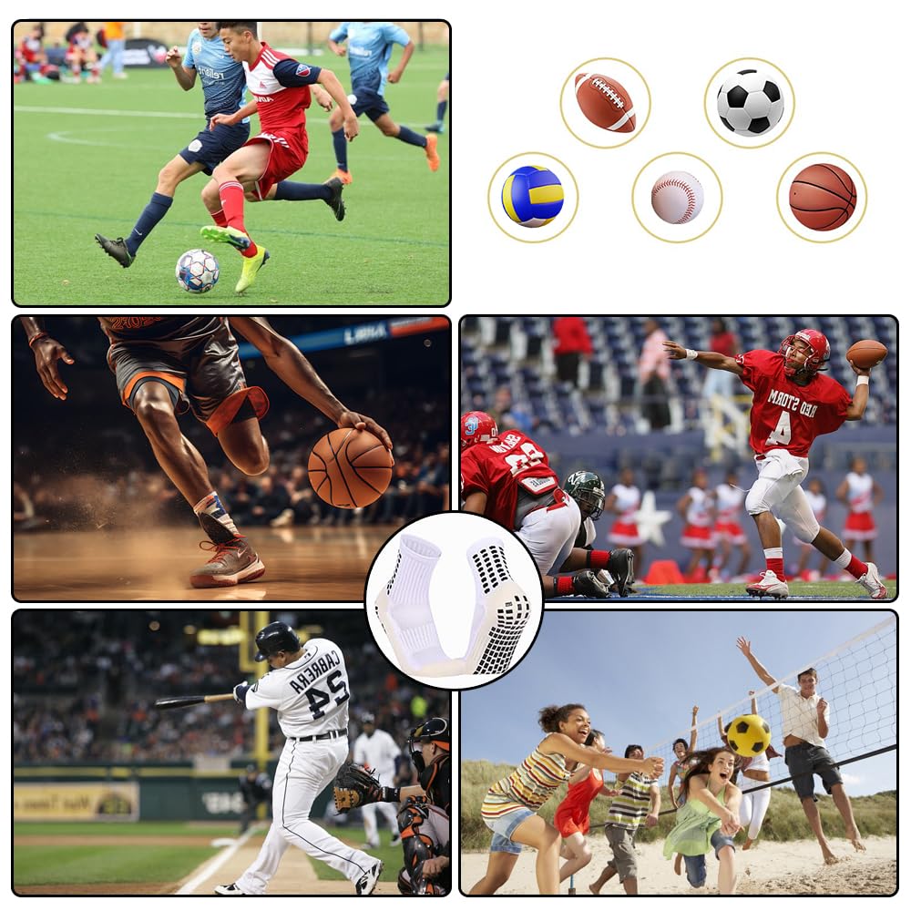 BAIBERRI 5 Pack Men's Soccer Socks Anti Slip Non-Slip Grip Pads for Football Basketball Sports Grip Soccer Socks（White）