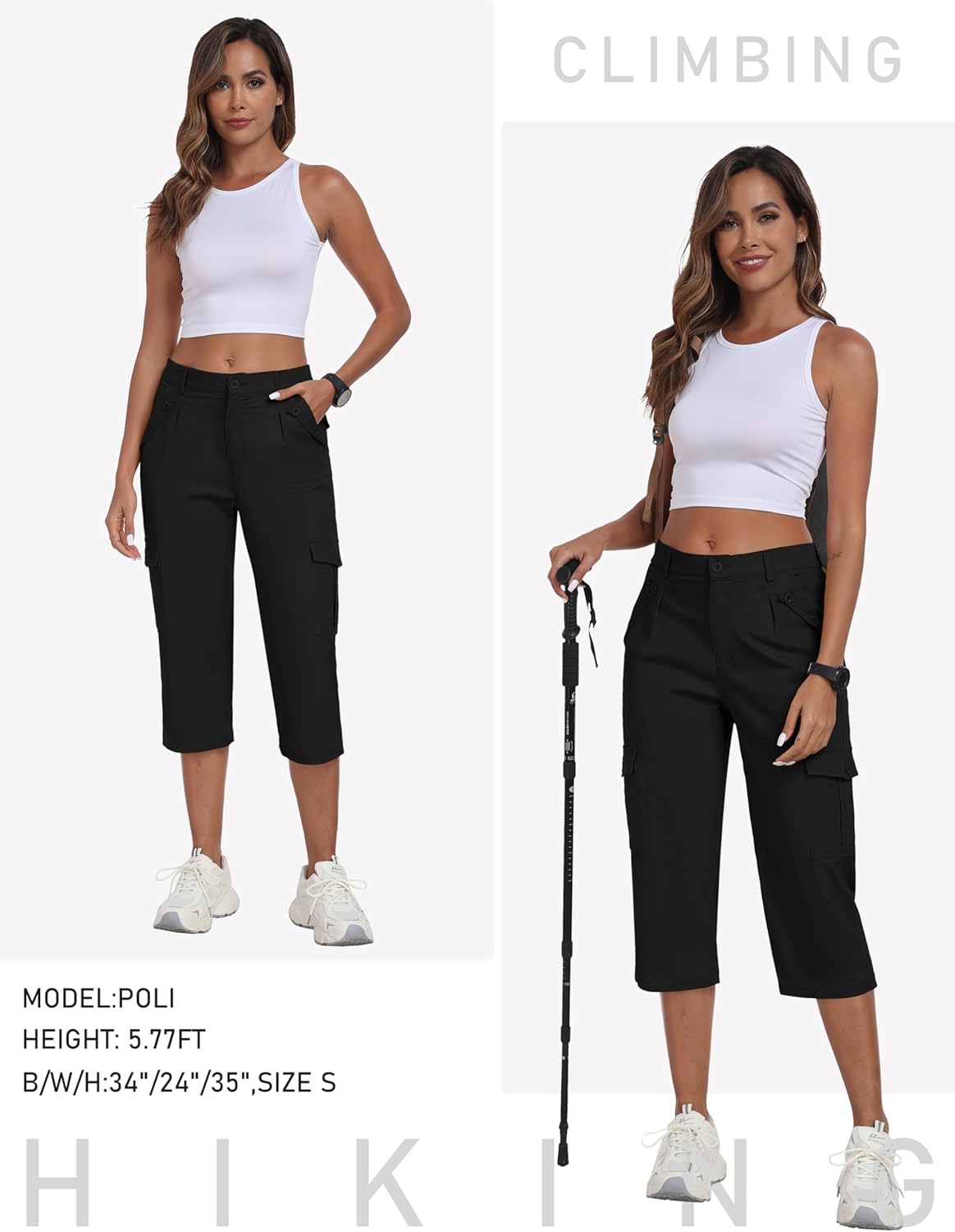 MoFiz Women's Cargo Capris - Lightweight Cotton Hiking Pants with 6 Pockets | Casual Summer Style