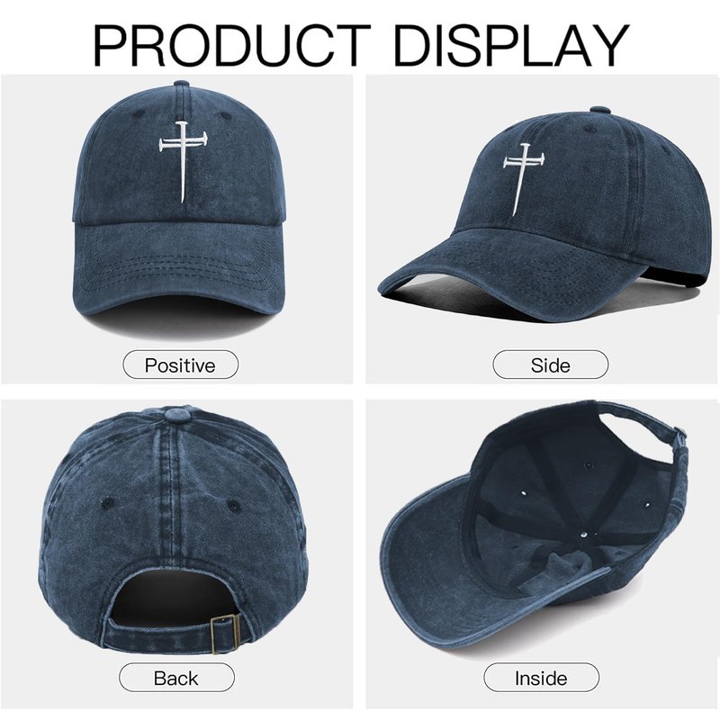 Christan Jesus Cross Baseball Cap Embroidered Dad Hat Adjustable Fashion Hats for Men Women Polo Trucker Unisex Style Headwear(Navy Blue)