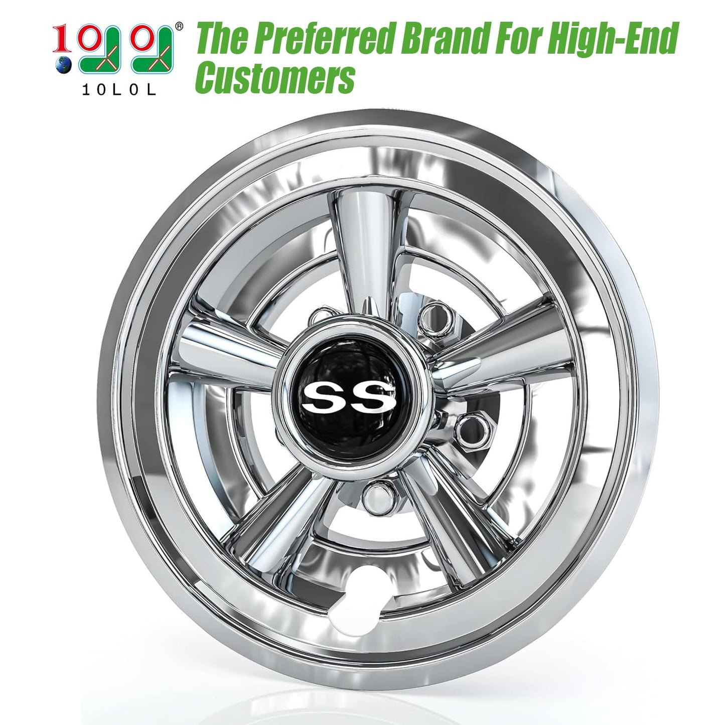 10L0L Golf Cart 8 Inch SS Wheel Covers Hub Caps for Yamaha, EZGO, Club Car, Snap-on Installation, Chrome, Set of 4