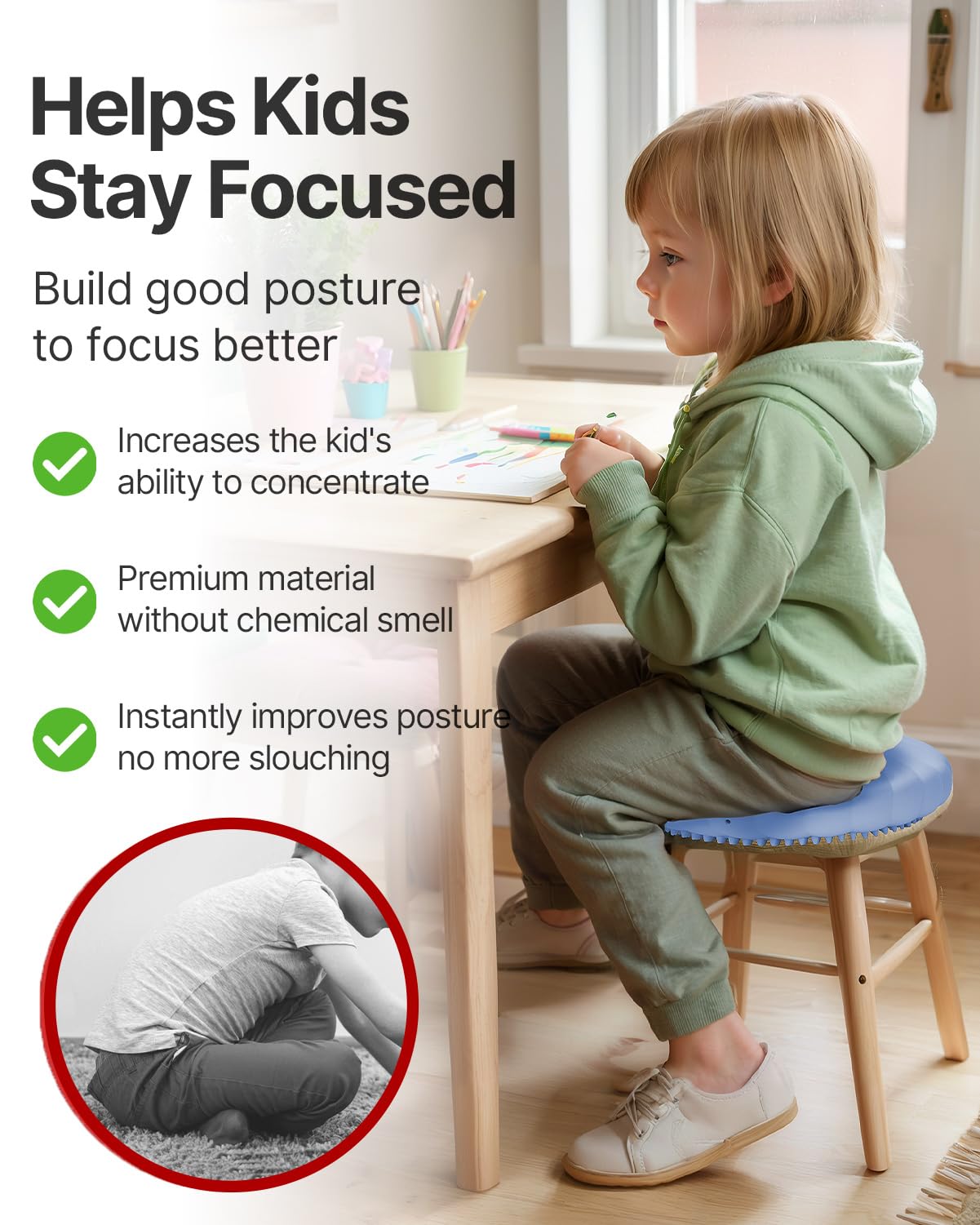 YOTTOY Wobble Cushion-Stability Wiggle Seat with Pump, Balance Disc for Yoga Core Training, Posture Correction, Sensory Focus, Wobble Seat for Office or Classroom Use (Blue)