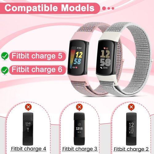 VNDAPT 4 Pack Nylon Watch Bands Compatible with Fitbit Charge 6/Fitbit Charge 5, Adjustable Breathable Replacement Nylon Wristband Fitbit Charge 5 Charge 6 Sport Strap for Women Men