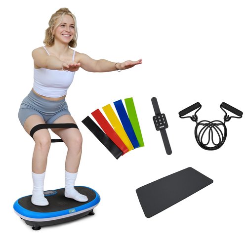 Fitvids Vibration Plate Exercise Machine Workout Vibration Fitness Platform with Resistance Loops and Resistance Band – 3D – 3D-Black – Blue/Black