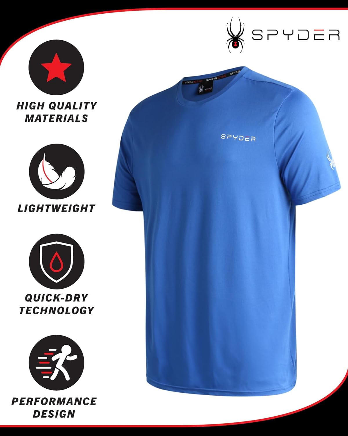 Spyder Men's Athletic Shirts - Quick-Dry Lightweight Short Sleeve T-Shirt for Active Workouts