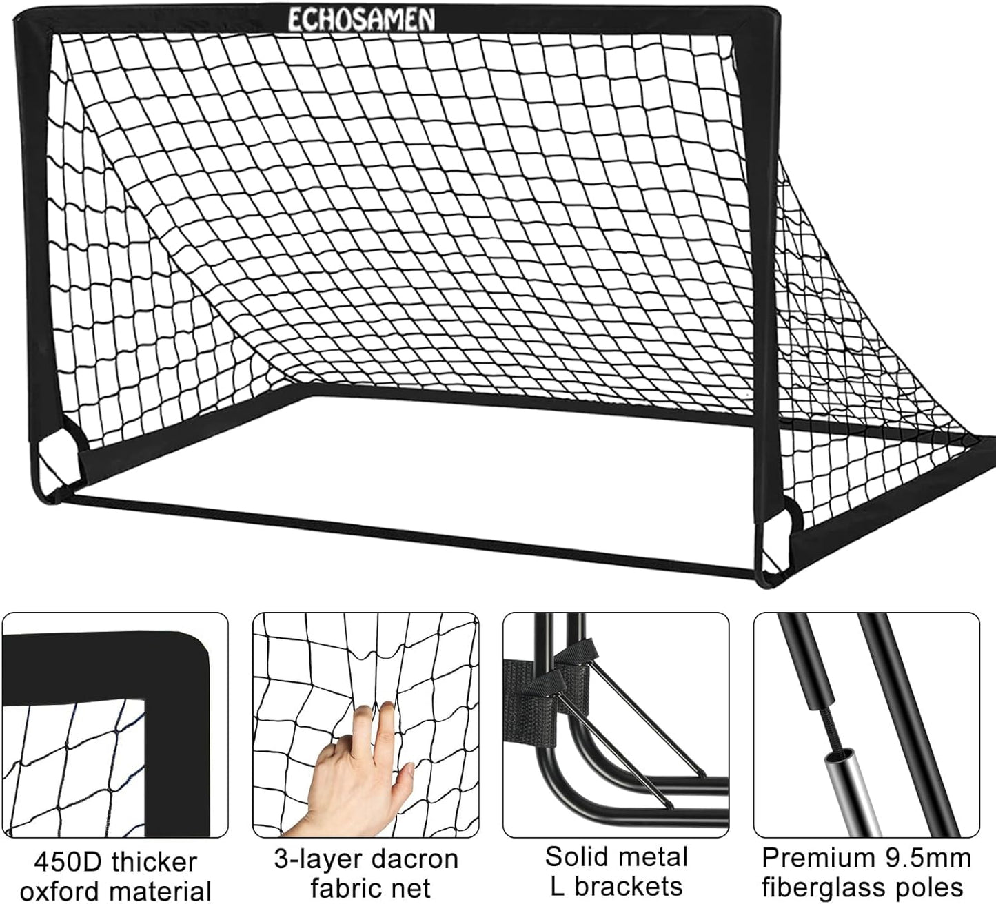 Skiennix Kids Soccer Goals - Portable 6 x 4 Ft Soccer Goal Set with 10 Cones & Agility Ladder