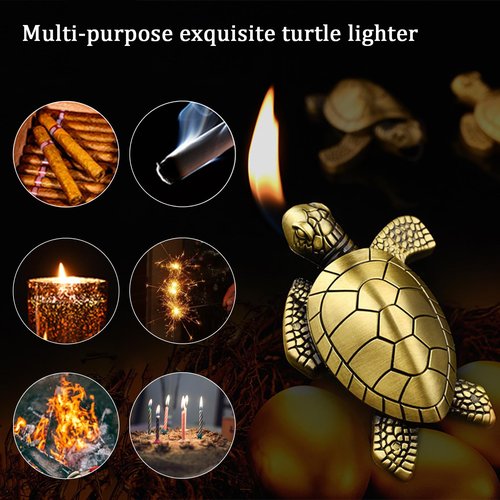 Turtle Torch Lighter - Soft Flame, Refillable Butane Adjustable Flame Lighter, Cute Tortoise Design, Unique Decorative Piece, for Men & Women(Gas Not Included)-Bronze