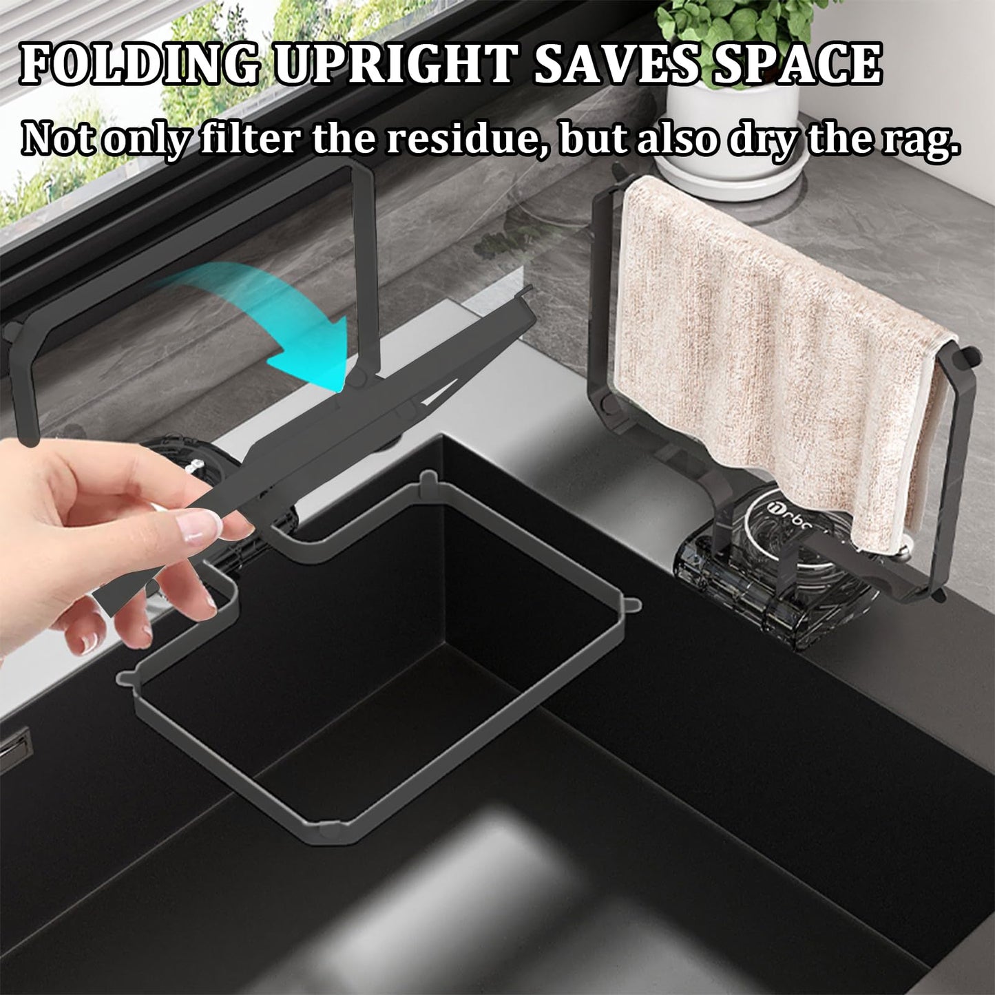 Kitchen Sink Strainer with Filter Mesh Bag, Food Waste Filter Basket, Suction Cup Folding Washing Vegetables and Fruits Drying Bag Holder