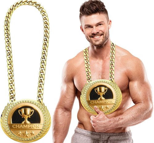 Greatest of All Time Turnover Chain - 6" Gold Medal Trophy Necklace for Sports Achievements