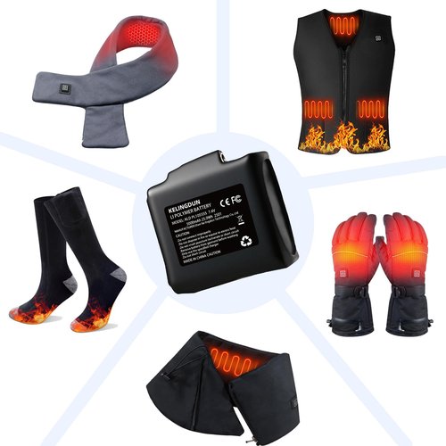 kelingdun 2pcs 5000mAh 7.4V Lithium Polymer Batteries.Rechargeable Li-Polymer Batteries for Heated Gloves, Socks,and Jackets, Ideal for Skiing,Fishing,and Winter Sports. Female DC Jack Compatibility.