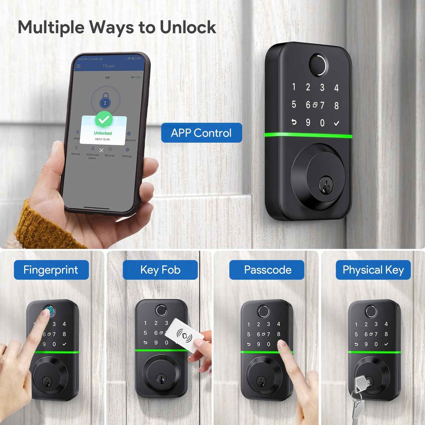 Smart Door Lock Deadbolt with Keypad: Keyless Entry Door Lock - Fingerprint Lock for Front Door - Electronic Lock with Bluetooth and APP Control
