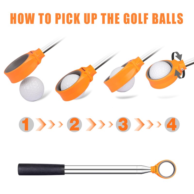 GEAVOUED Golf Ball Retriever 9Ft/12Ft/14.5Ft/16.3Ft/20Ft Golf Ball Retriever Telescopic，Professional Stainless Steel Ball Retriever Tool Golf