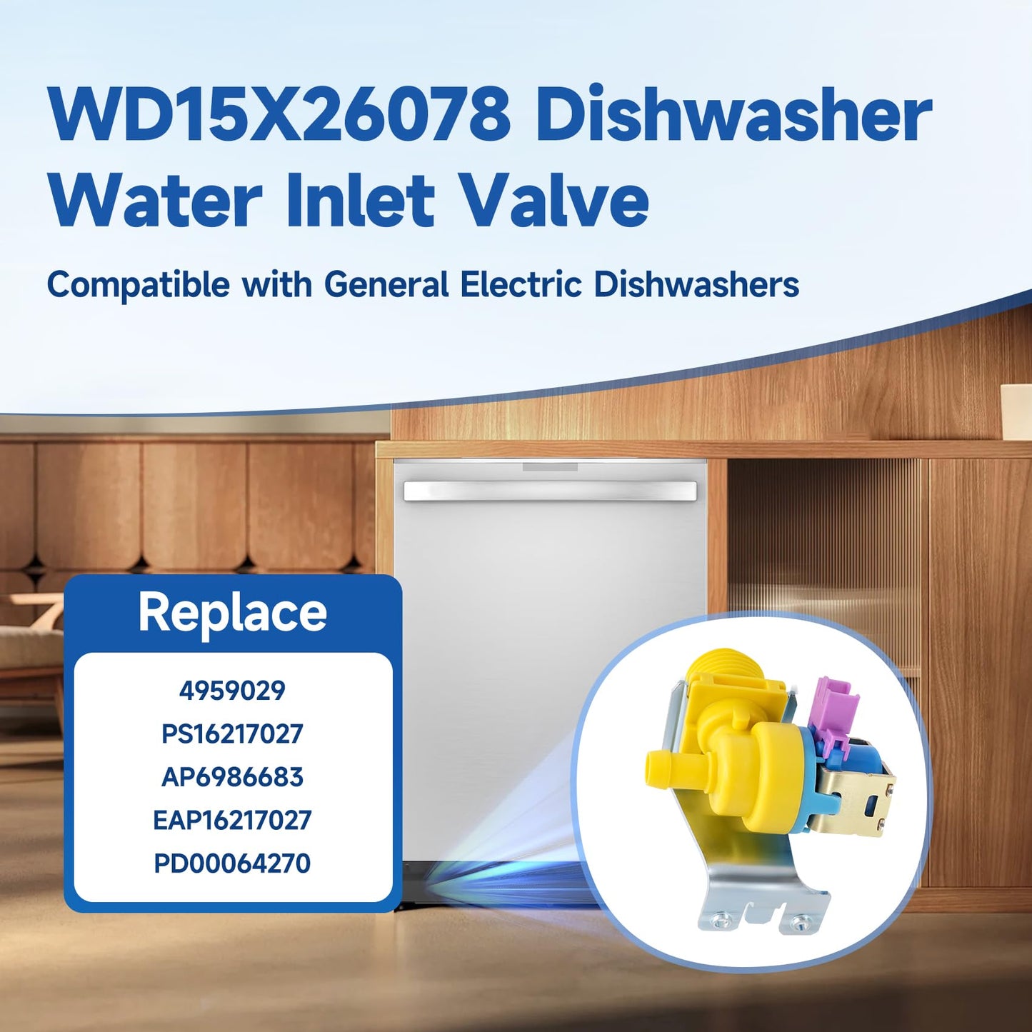 WD15X26078 Dishwasher Water Inlet Valve Compatible with GE Water Valve GDF510PGM4BB GDP665SYN2FS GDT635HSM4SS, Dishwasher Replacement Parts 4959029 PS16217027 AP6986683 EAP16217027 PD00064270