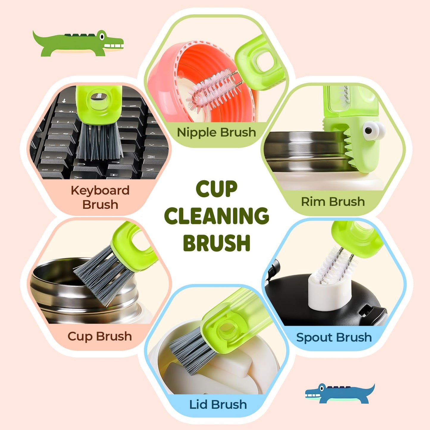3 in 1 Cup Lid Gap Cleaning Brush Set,Silicone Cup Lid Gap Cleaner, Multifunctional Bottle Cleaning Brush,Home Kitchen Crevice Brush Tools (3 Pack)
