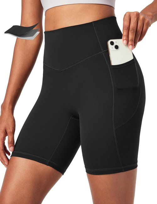 Ewedoos Biker Shorts for Women - Tummy Control Compression Yoga Shorts with Pockets | 6" No Front Seam