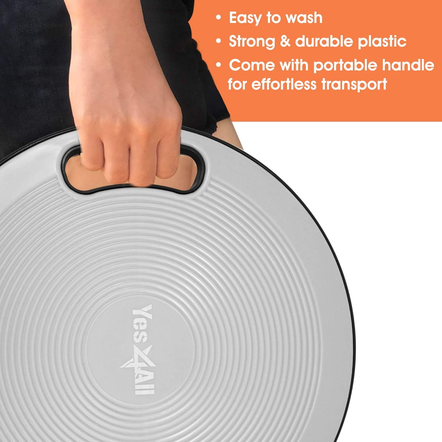Yes4All Wobble Balance Board, Plastic Stability Trainer with Handles for Standing Desk, Core Training & Home Gym Workout (Silver - 15.7” Dia)