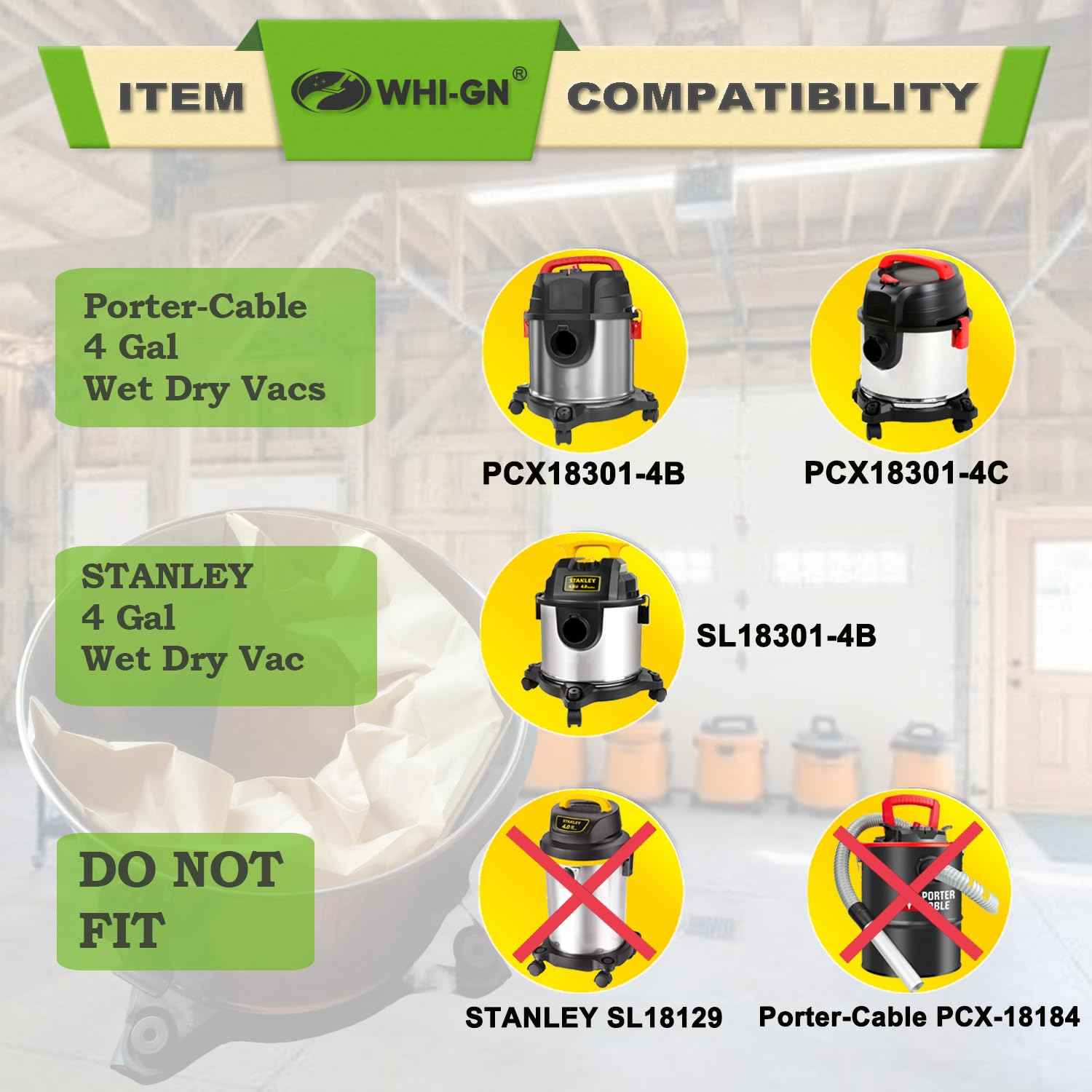 12 Pack 25-1238 Shop Vac Bags for Stanley & Porter-Cable 4 Gallon Wet/Dry Vacuums Models# PCX18301-4B SL18301-3B, Part# AT25-1238