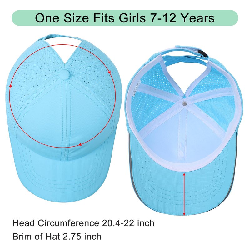Girls Criss Cross Ponytail Hat Mesh Baseball Cap Kids Quick Dry Ponycap Hats Outdoor Summer Sports Hat Age 7-12